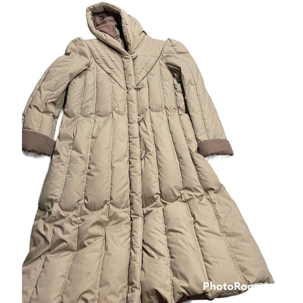 Saxton Hall Women's Size L Hooded Puffer Quilted  Full Zip Trench Coat Brown